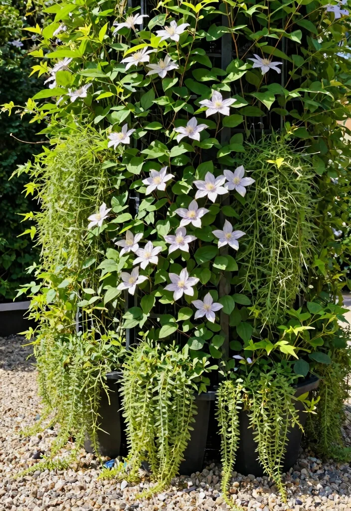 12 Pea Gravel Flower Bed Ideas for Drainage Texture and Low Maintenance - 8. Vertical Planting with Gravel Accents 1