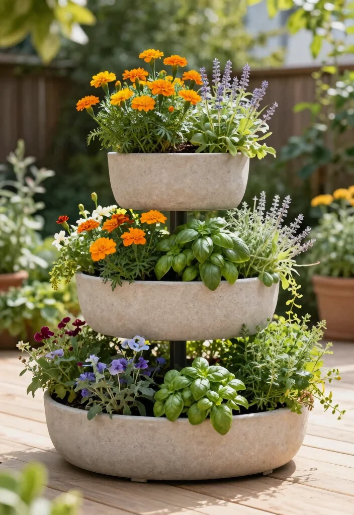12 Planter Landscaping Ideas for Flexible Colorful and Space Saving Design - 2. Stackable Planters 1