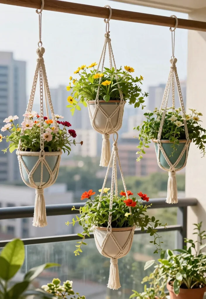 12 Planter Landscaping Ideas for Flexible Colorful and Space Saving Design - 4. Hanging Planter Gardens 1