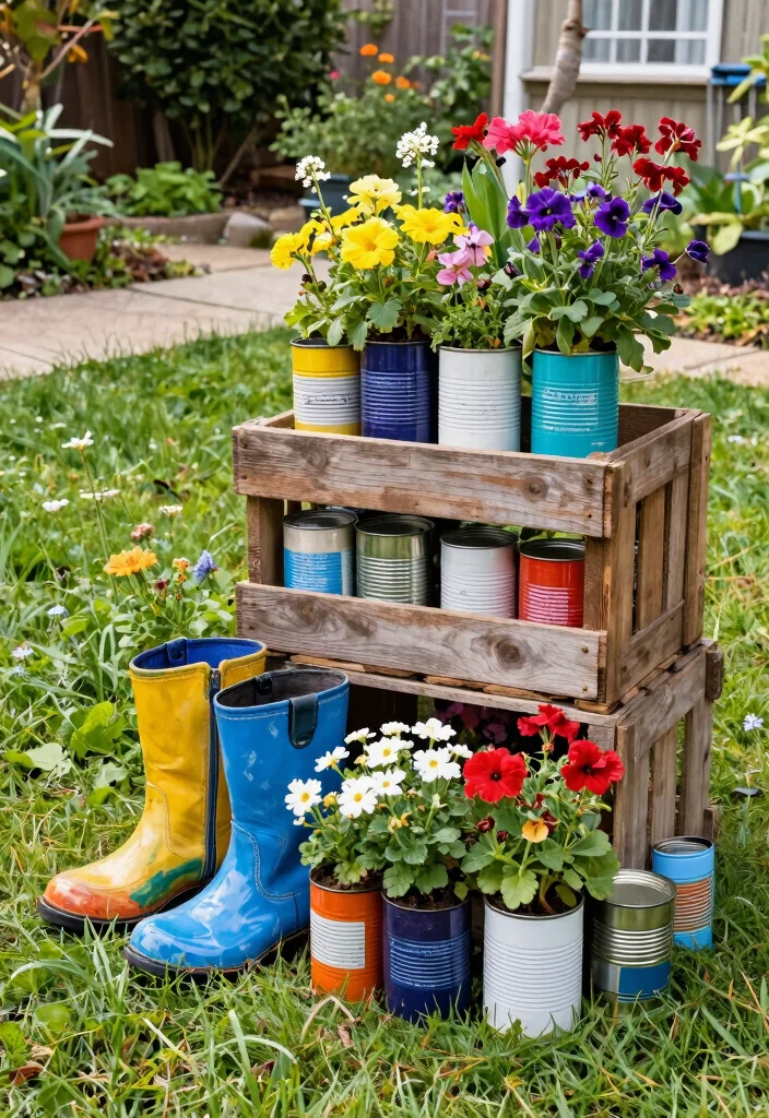 12 Planter Landscaping Ideas for Flexible Colorful and Space Saving Design - 5. Recycled Container Gardens 1
