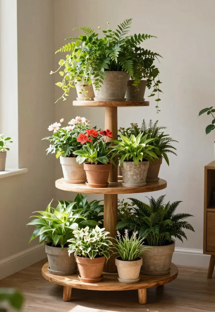 12 Planter Landscaping Ideas for Flexible Colorful and Space Saving Design - 7. Tiered Plant Stands 1