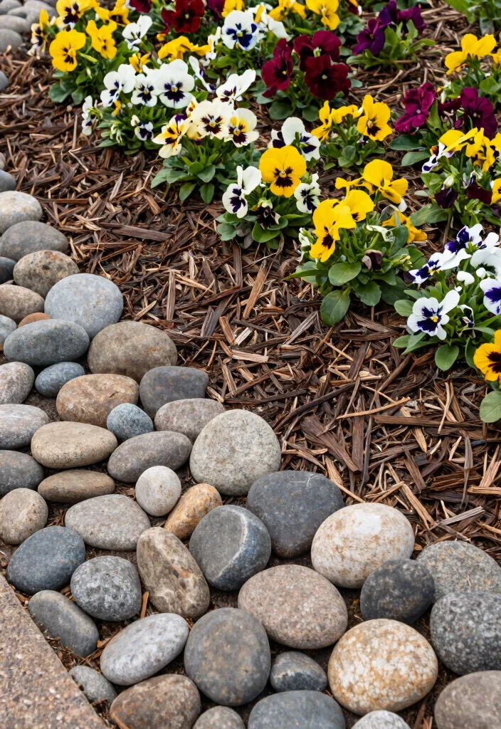 12 River Rock Flower Bed Ideas for Clean Drainage and Visual Contrast 10 12 River Rock Flower Bed Ideas for Clean Drainage and Visual Contrast - 10. Layered Textures: Combining Rocks with Mulch 1