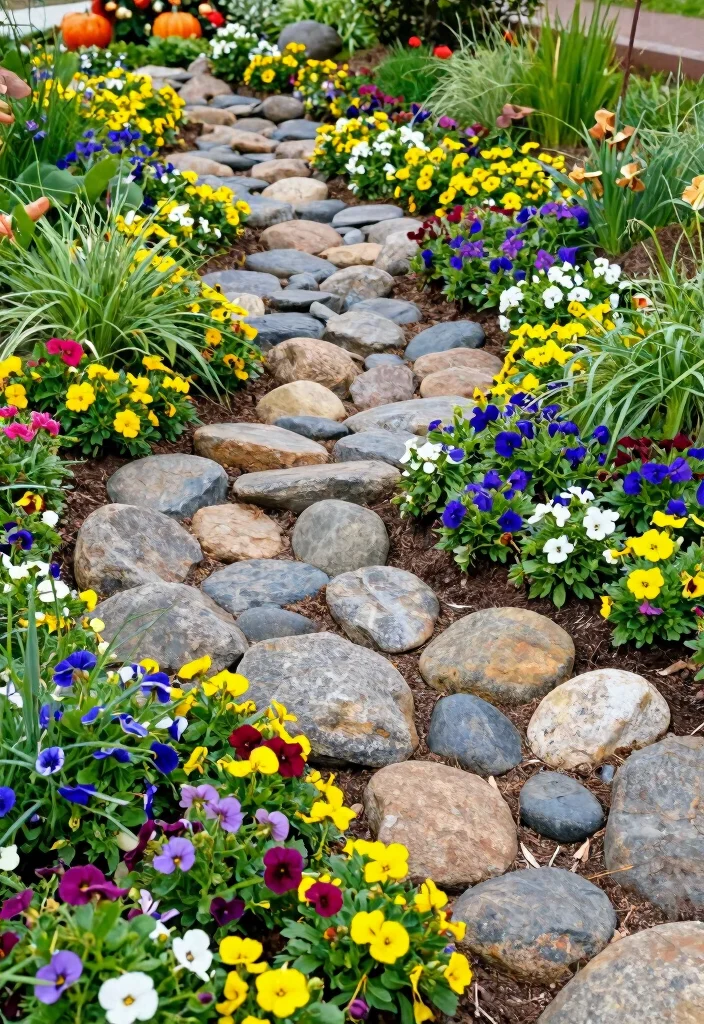 12 River Rock Flower Bed Ideas for Clean Drainage and Visual Contrast 11 12 River Rock Flower Bed Ideas for Clean Drainage and Visual Contrast - 11. Seasonal Shifts: Seasonal River Rock Arrangements 1