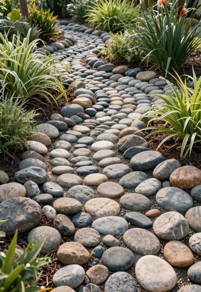 12 River Rock Flower Bed Ideas for Clean Drainage and Visual Contrast 12 12 River Rock Flower Bed Ideas for Clean Drainage and Visual Contrast - 12. Natural Flow: Rippling River Rock Beds 1
