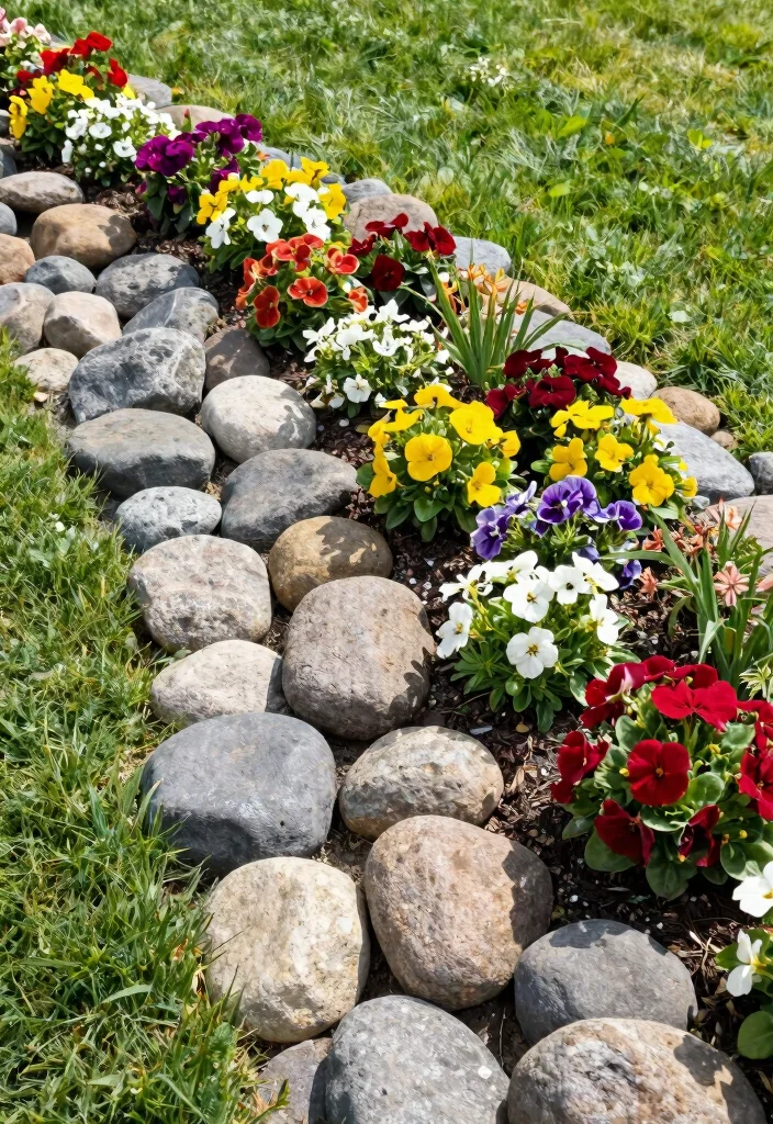 12 River Rock Flower Bed Ideas for Clean Drainage and Visual Contrast 2 12 River Rock Flower Bed Ideas for Clean Drainage and Visual Contrast - 2. Elegant Edging: River Rock Borders 1