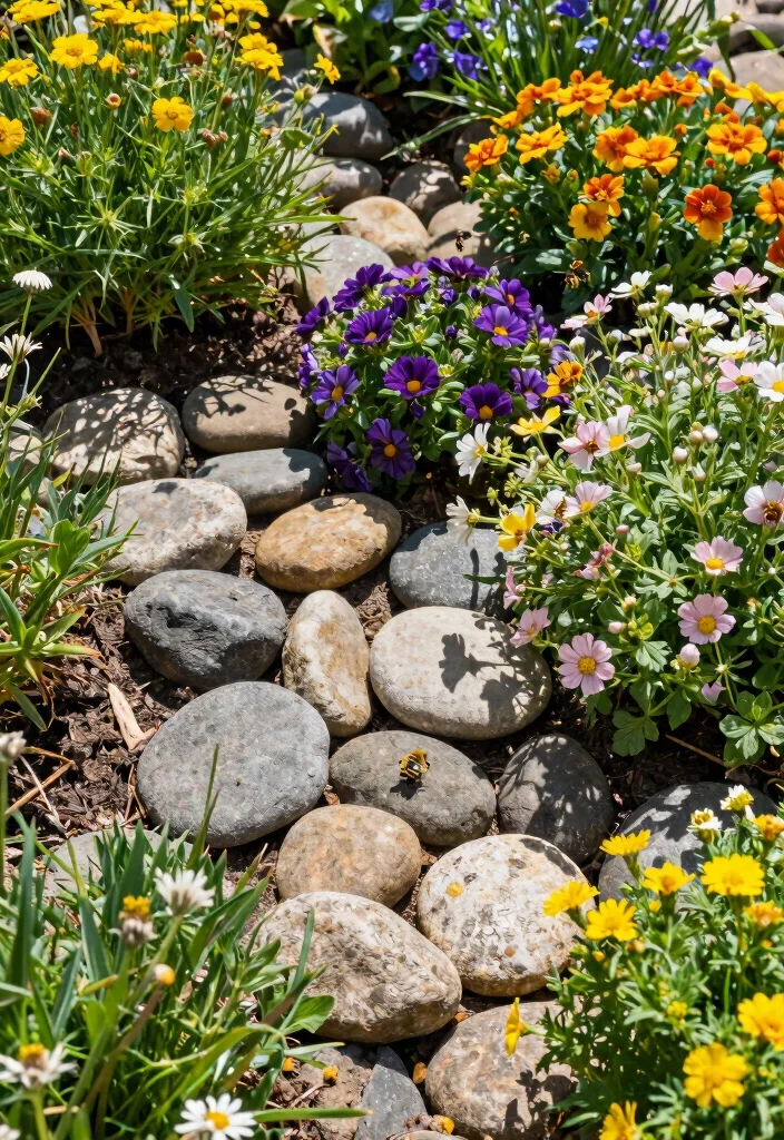 12 River Rock Flower Bed Ideas for Clean Drainage and Visual Contrast 8 12 River Rock Flower Bed Ideas for Clean Drainage and Visual Contrast - 8. Functional Habitat: River Rock Pockets 1