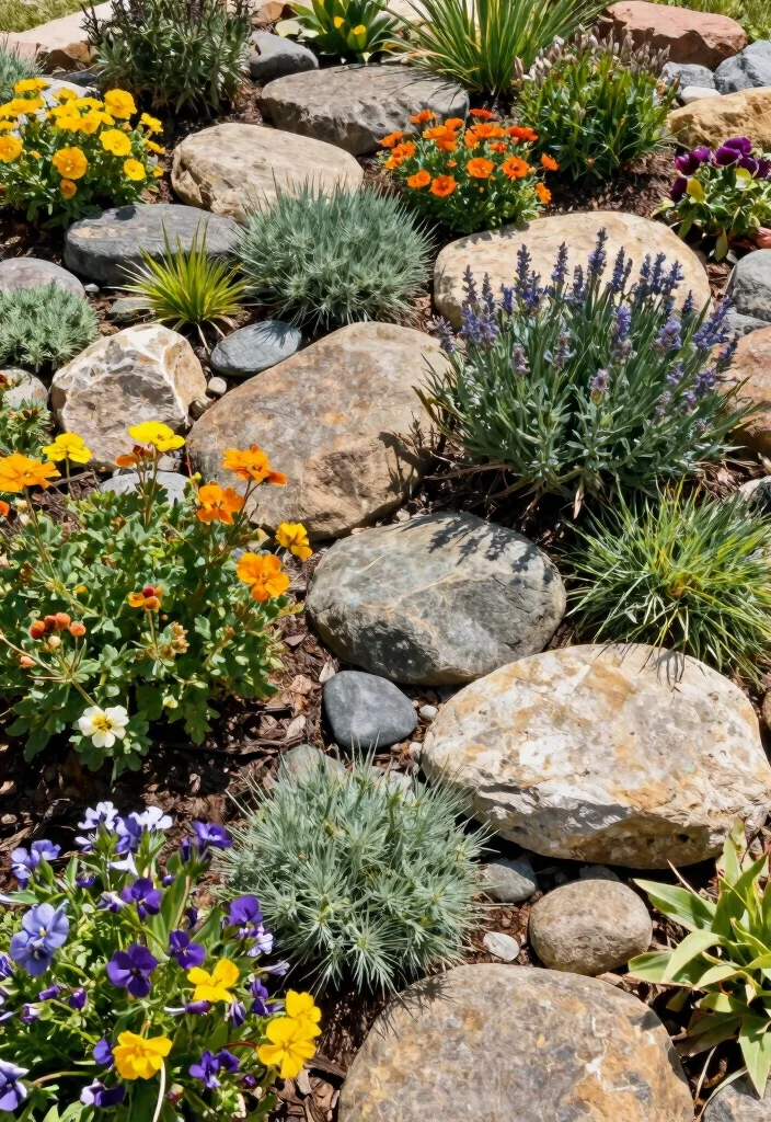 12 River Rock Flower Bed Ideas for Clean Drainage and Visual Contrast 9 12 River Rock Flower Bed Ideas for Clean Drainage and Visual Contrast - 9. Water-Wise: River Rock Xeriscaping 1