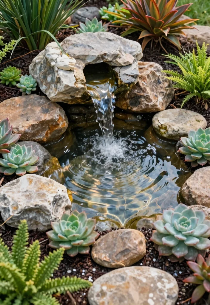 12 Rock Bed Ideas for Low Maintenance Modern Garden Landscaping - 6. Rock Bed with Water Feature 1