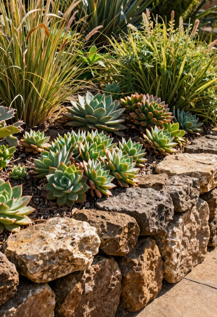 12 Rock Bed Ideas for Low Maintenance Modern Garden Landscaping - 7. Rustic Rock Bed with Natural Stone Edging 1
