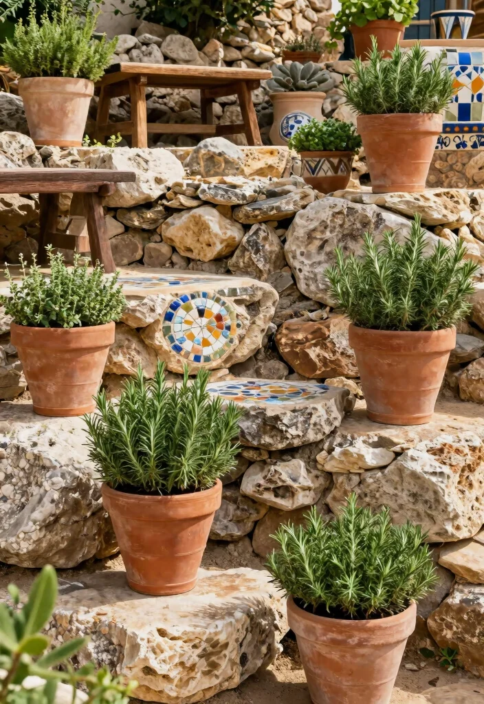 12 Rock Garden Bed Ideas for Natural Texture and Drought Tolerant Style - 10. Rustic Mediterranean Rock Garden 1