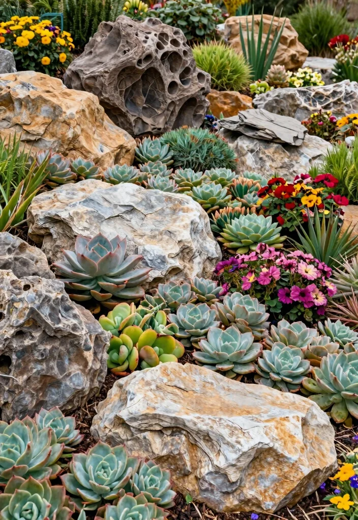 12 Rock Garden Bed Ideas for Natural Texture and Drought Tolerant Style - 12. Creative Rock Sculptures 1