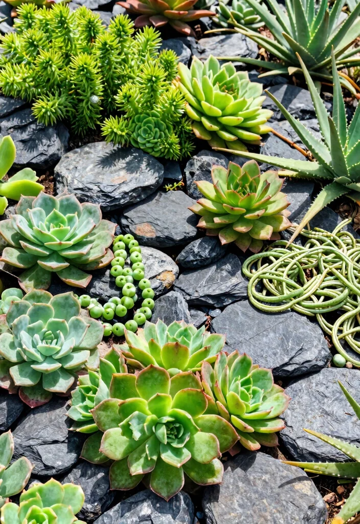 12 Rock Garden Bed Ideas for Natural Texture and Drought Tolerant Style - 4. Colorful Succulent Displays 1