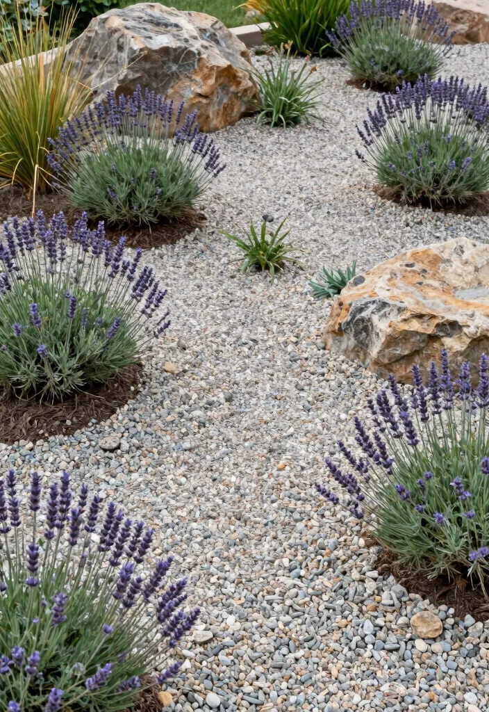 12 Rock Garden Bed Ideas for Natural Texture and Drought Tolerant Style - 8. Textured Gravel Gardens 1