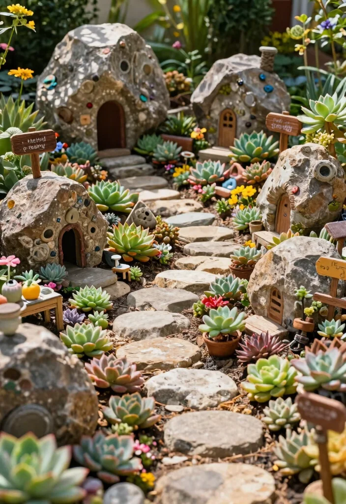 12 Rock Garden Bed Ideas for Natural Texture and Drought Tolerant Style - 9. Fairy Garden with Rocks 1