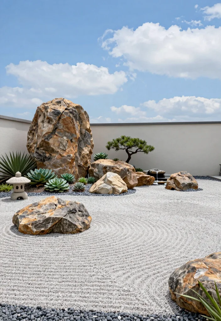 12 Rock Landscaping Ideas for a Modern Low Maintenance Front Yard - 1. Zen Rock Garden 1