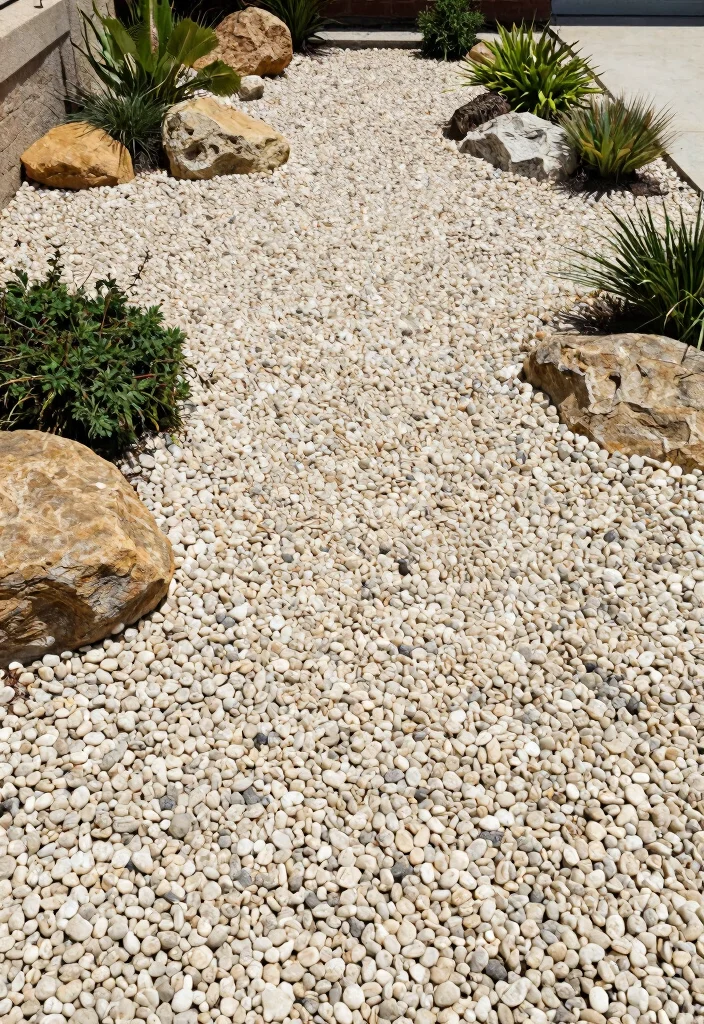 12 Rock Landscaping Ideas for a Modern Low Maintenance Front Yard - 10. Pebble Ground Cover 1