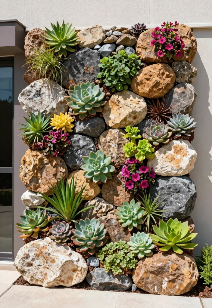 12 Rock Landscaping Ideas for a Modern Low Maintenance Front Yard - 11. Vertical Rock Garden 1
