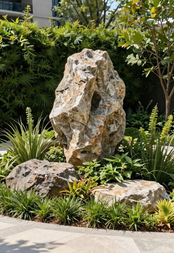 12 Rock Landscaping Ideas for a Modern Low Maintenance Front Yard - 12. Rock Sculptures 1