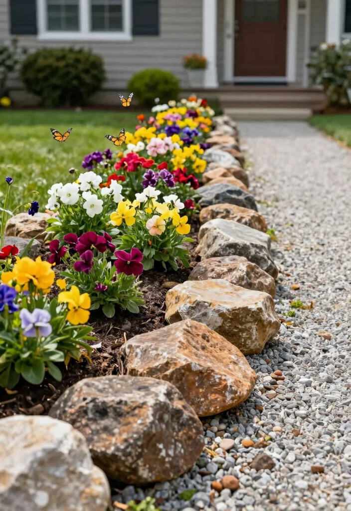 12 Rock Landscaping Ideas for a Modern Low Maintenance Front Yard - 3. Rustic Rock Border 1