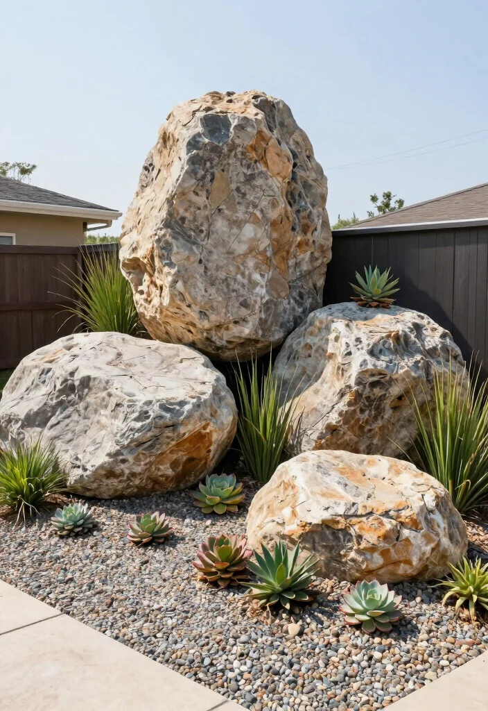 12 Rock Landscaping Ideas for a Modern Low Maintenance Front Yard - 4. Modern Boulder Arrangement 1