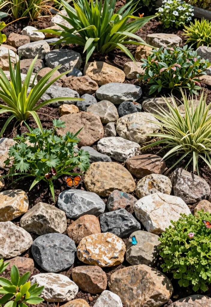 12 Rock Landscaping Ideas for a Modern Low Maintenance Front Yard - 6. Rock Mulching 1
