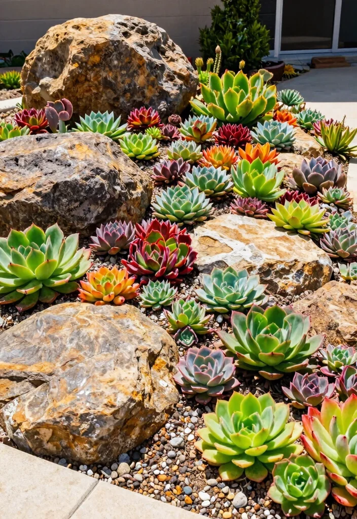 12 Rock Landscaping Ideas for a Modern Low Maintenance Front Yard - 7. Succulent Rock Garden 1