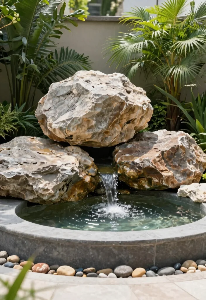 12 Rock Landscaping Ideas for a Modern Low Maintenance Front Yard - 9. Rock Water Feature 1