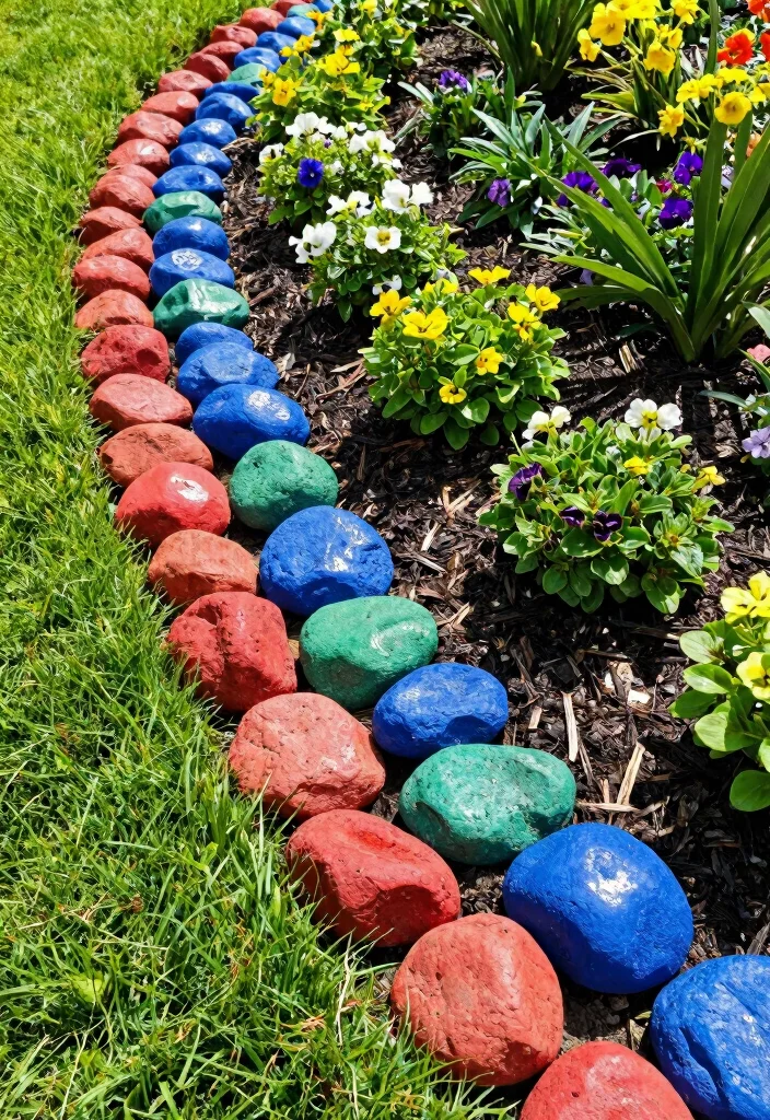 12 Rock and Mulch Landscaping Ideas for Clean Contrast and Weed Control - 2. Colorful Rock Borders 1