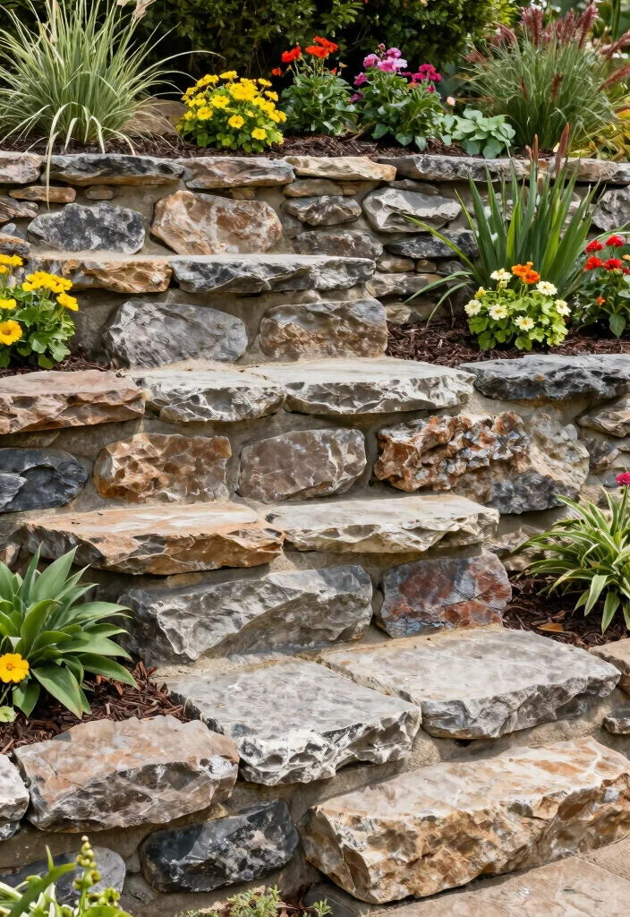 12 Rock and Mulch Landscaping Ideas for Clean Contrast and Weed Control - 6. Rock Walls as Retaining Structures 1