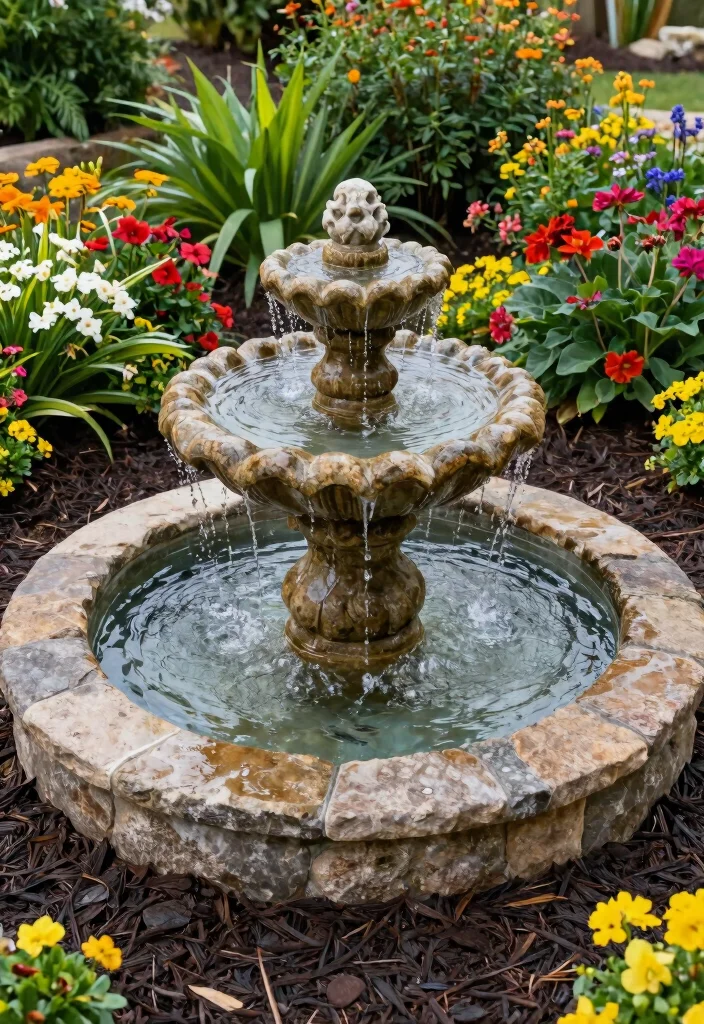 12 Rock and Mulch Landscaping Ideas for Clean Contrast and Weed Control - 7. Decorative Stone Fountains 1