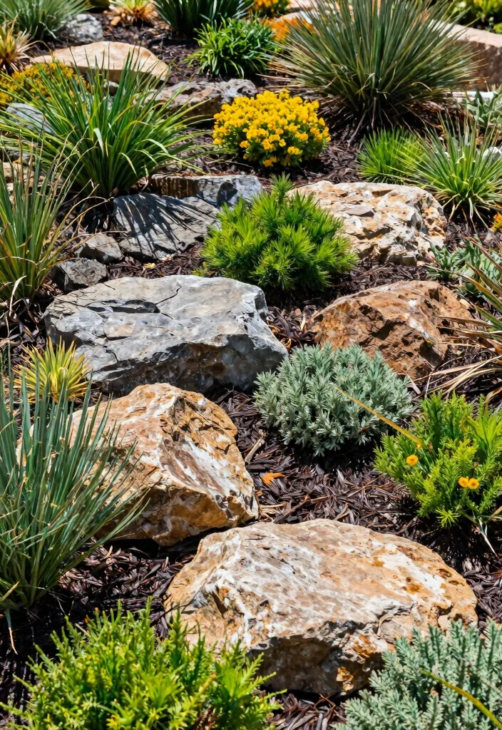 12 Rock and Mulch Landscaping Ideas for Clean Contrast and Weed Control - 9. Xeriscaping with Rocks and Mulch 1