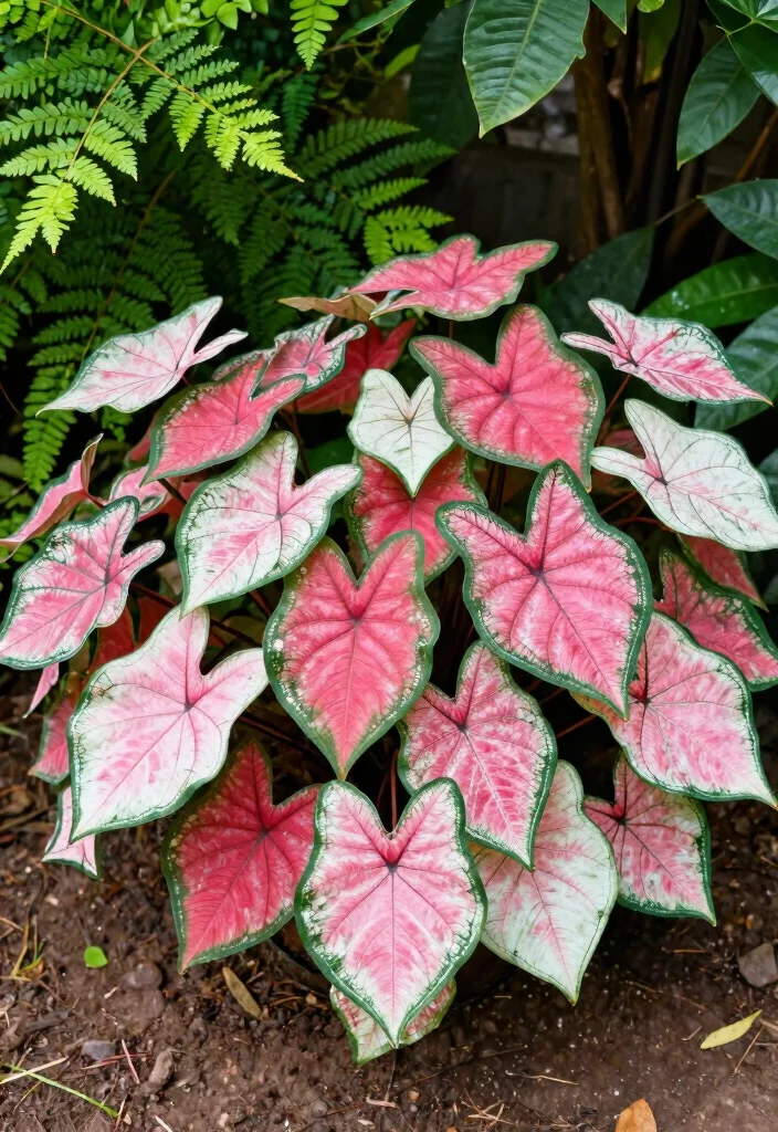 12 Shady Flower Bed Ideas for Lush Greenery and Low Light Spaces - 10. Caladium: The Colorful Foliage Star 1