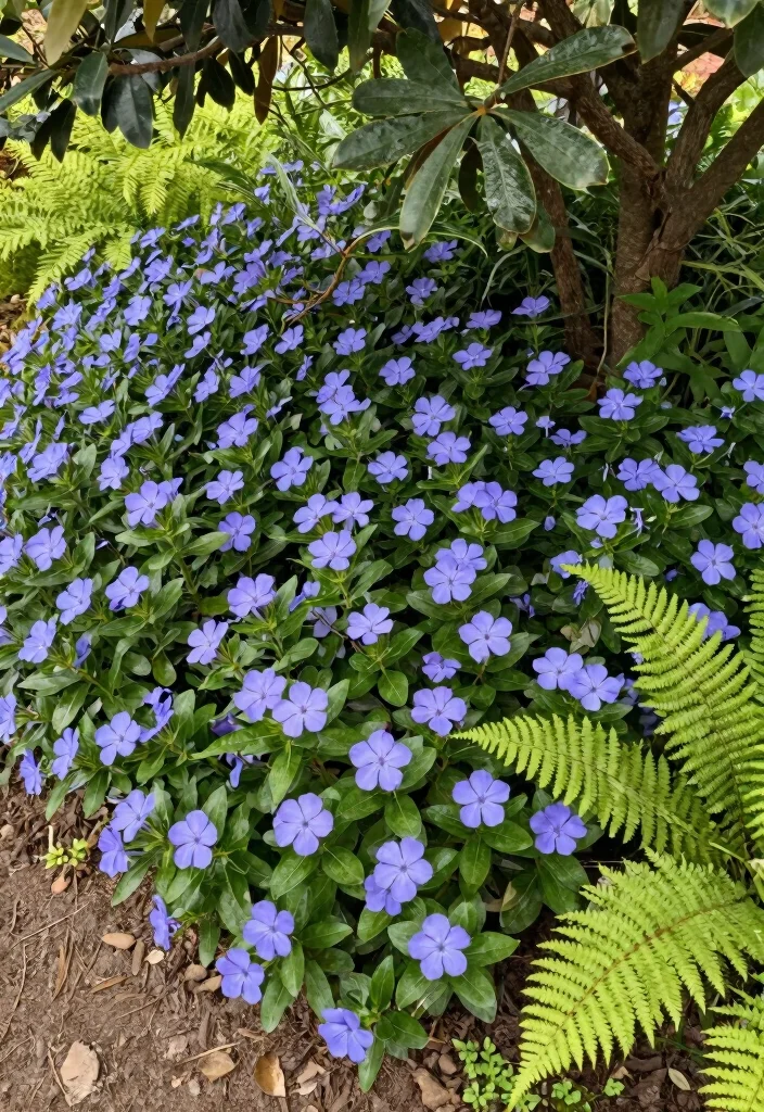 12 Shady Flower Bed Ideas for Lush Greenery and Low Light Spaces - 12. Periwinkle: The Ground Cover Champion 1