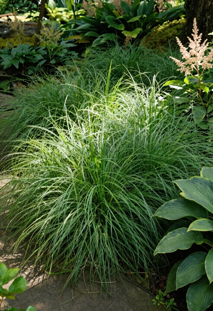 12 Shady Flower Bed Ideas for Lush Greenery and Low Light Spaces - 8. Japanese Forest Grass: A Textured Ground Cover 1