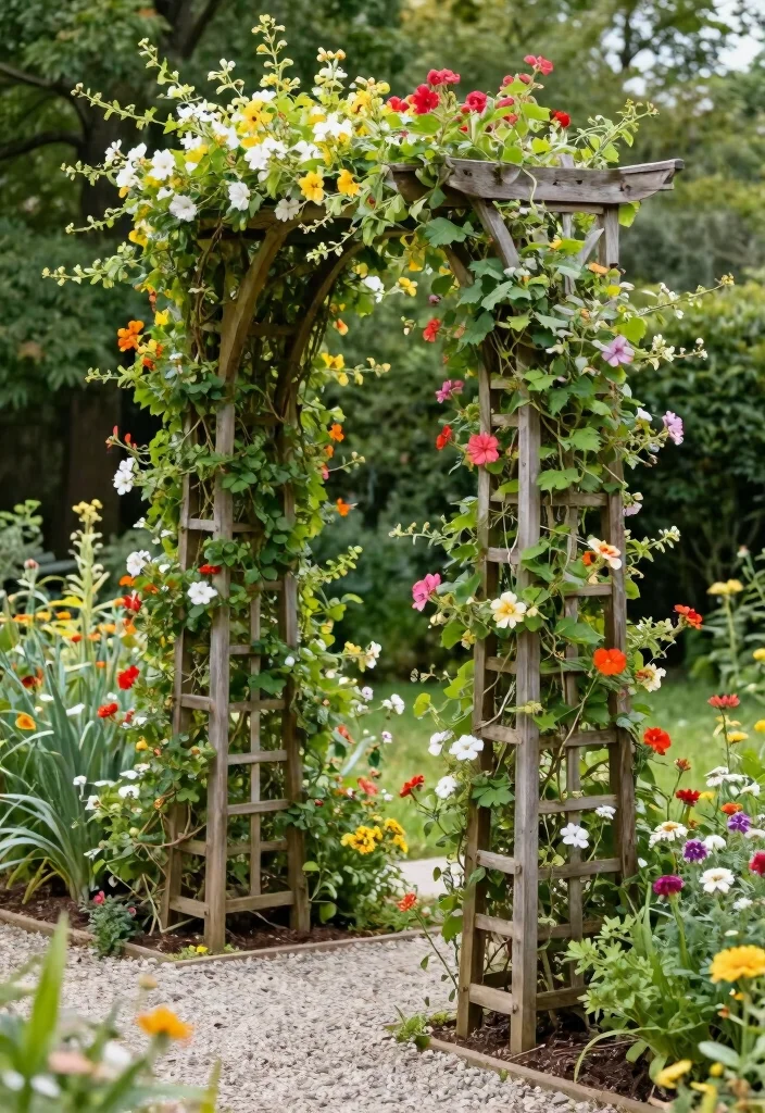 12 Side Yard Landscaping Ideas for Functional Walkways and Green Space - 8. Add a Trellis with Climbing Plants 1