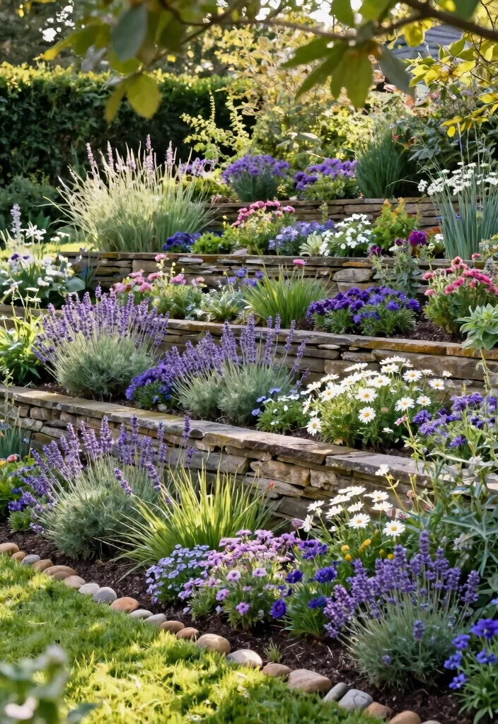 12 Sloping Flower Bed Ideas for Erosion Control and Layered Beauty - 1. Terraced Flower Beds: A Step Towards Stability 1