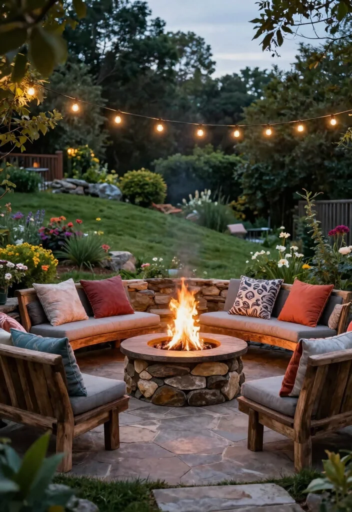 14 Backyard Hillside Landscaping Ideas for Terraced Stable and Scenic Spaces - 9. Introduce a Cozy Fire Pit Area 1