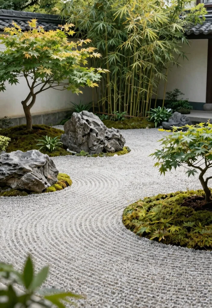 14 Front Garden Flower Bed Ideas for Layered Color and Structure - 9. Zen Garden Retreat 1