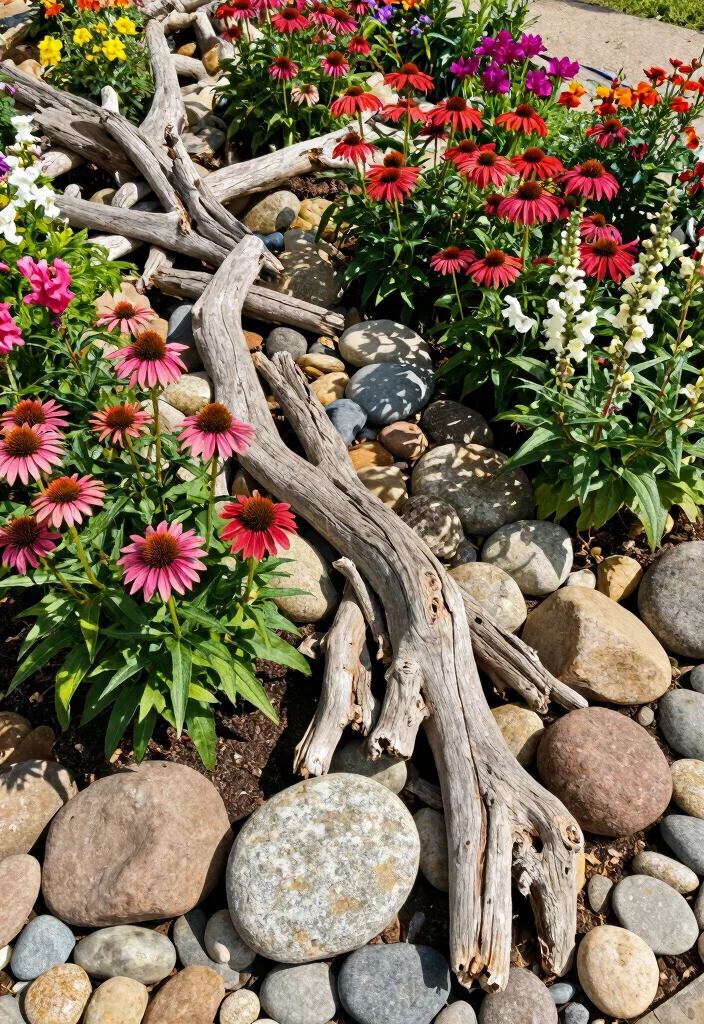14 Large Flower Bed Ideas for Bold Layered and Impactful Garden Design - 10. Mixed Media Flower Bed 1