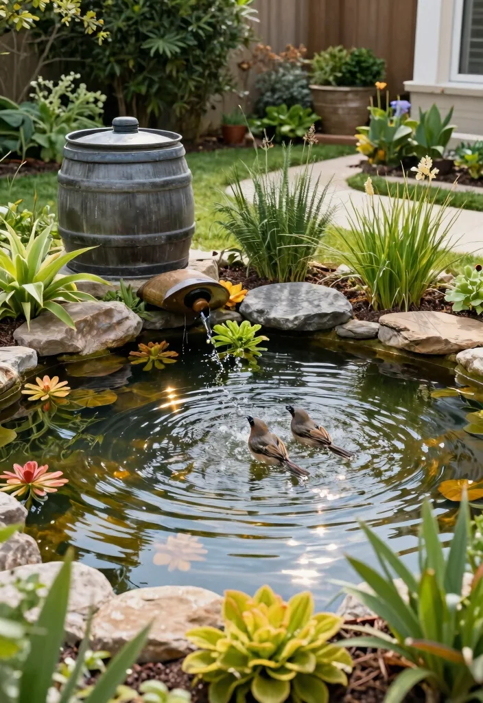 14 Outdoor Landscaping Ideas Front Yard for Strong Curb Appeal - 13. Eco-Friendly Water Features 1