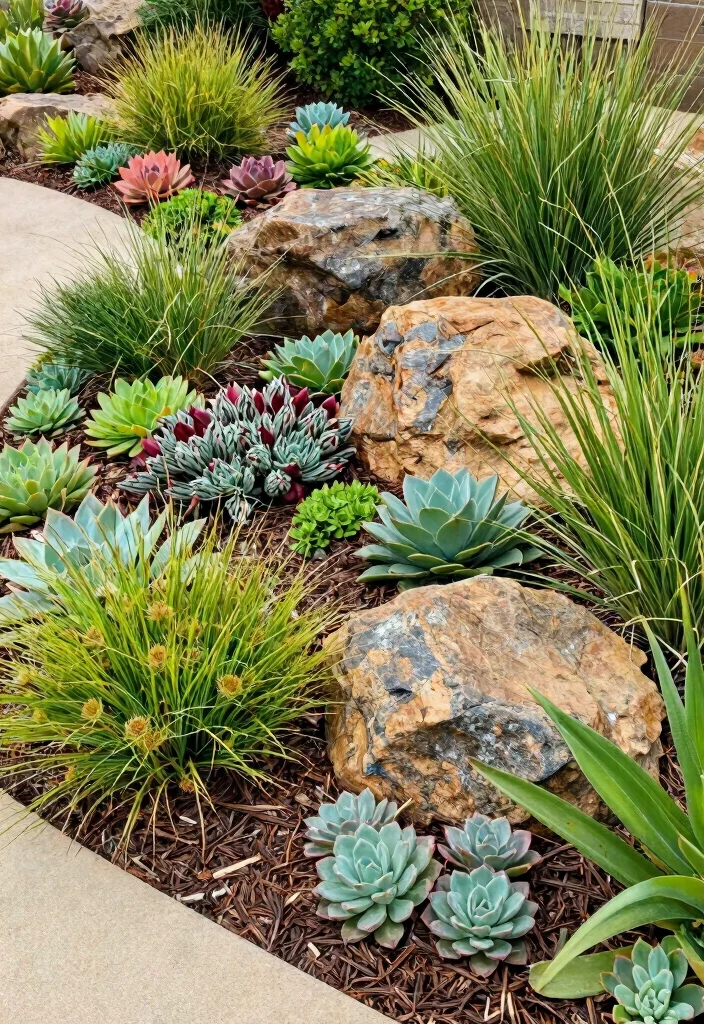 14 Outdoor Landscaping Ideas Front Yard for Strong Curb Appeal - 6. Xeriscaping for Low Maintenance 1