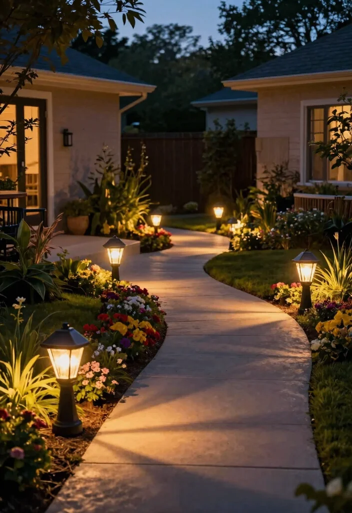 14 Outdoor Landscaping Ideas Front Yard for Strong Curb Appeal - 9. Solar Lighting for Ambiance 1