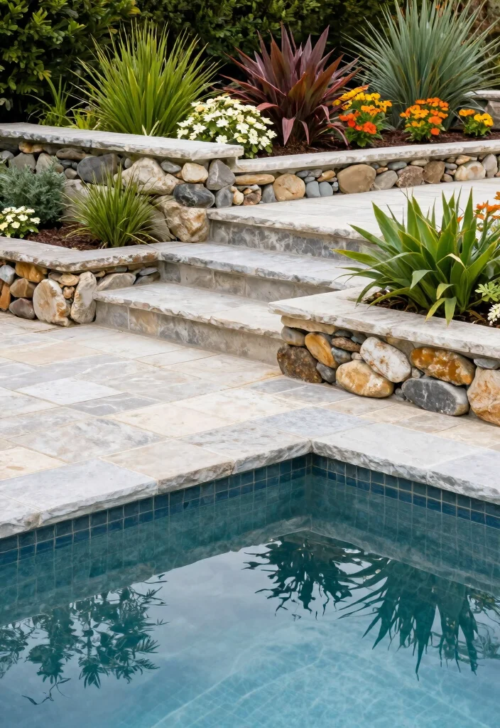 14 Poolside Landscaping Ideas for Shade, Safety, and Easy Care Beauty - 10. Use Decorative Stone Edging 1