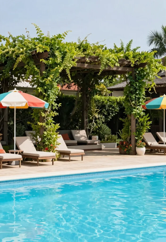 14 Poolside Landscaping Ideas for Shade, Safety, and Easy Care Beauty - 11. Integrate Shade Structures 1