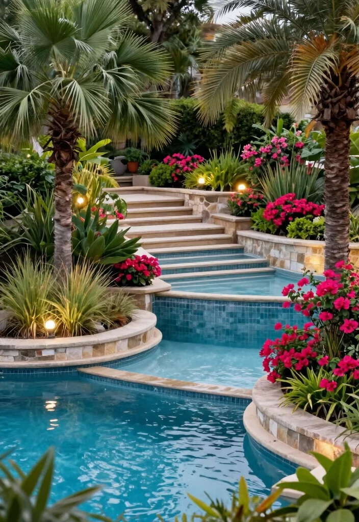 14 Poolside Landscaping Ideas for Shade, Safety, and Easy Care Beauty - 2. Create Multi-Level Planting 1