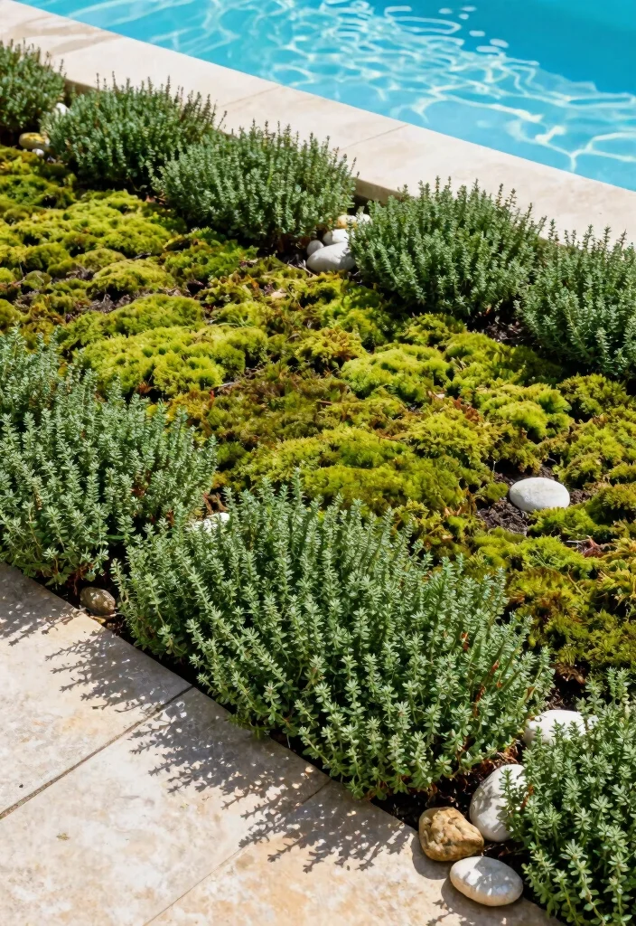 14 Poolside Landscaping Ideas for Shade, Safety, and Easy Care Beauty - 3. Select Low-Maintenance Ground Cover 1