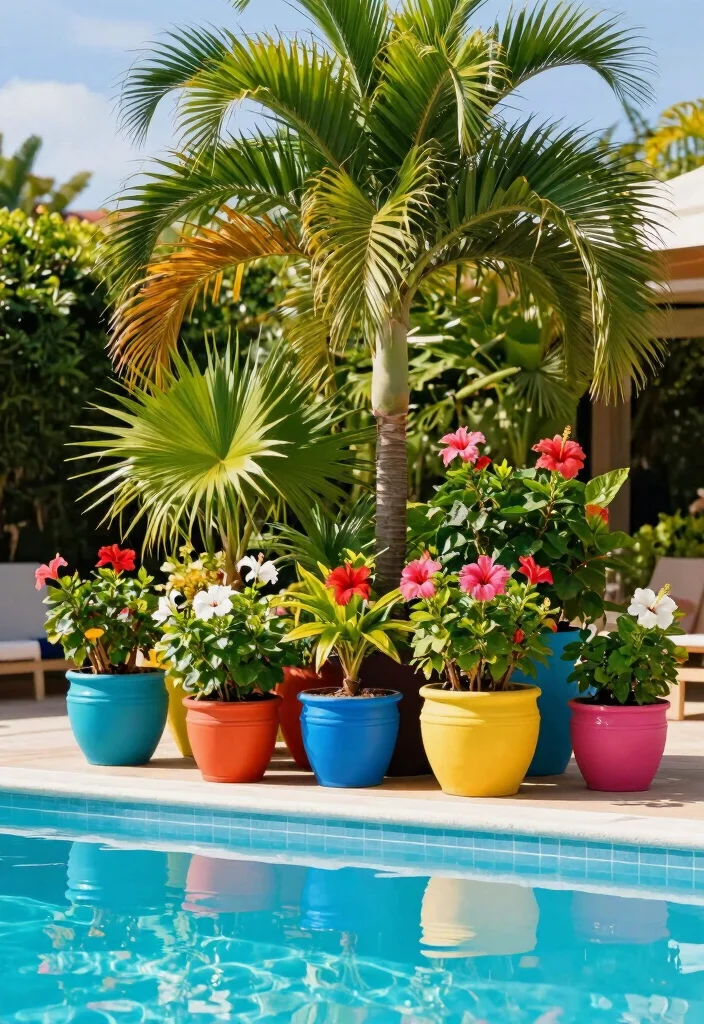 14 Poolside Landscaping Ideas for Shade, Safety, and Easy Care Beauty - 6. Use Potted Plants for Flexibility 1