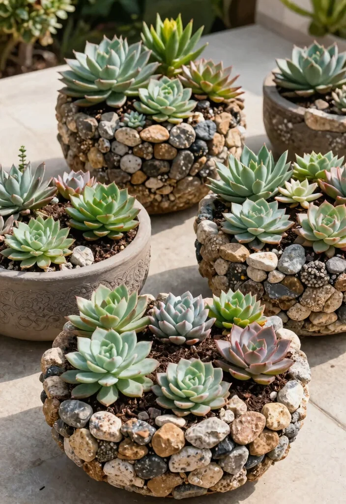 14 Rock Landscaping Ideas for Natural Durable and Modern Outdoor Design - 12. Rock-Filled Planters 1