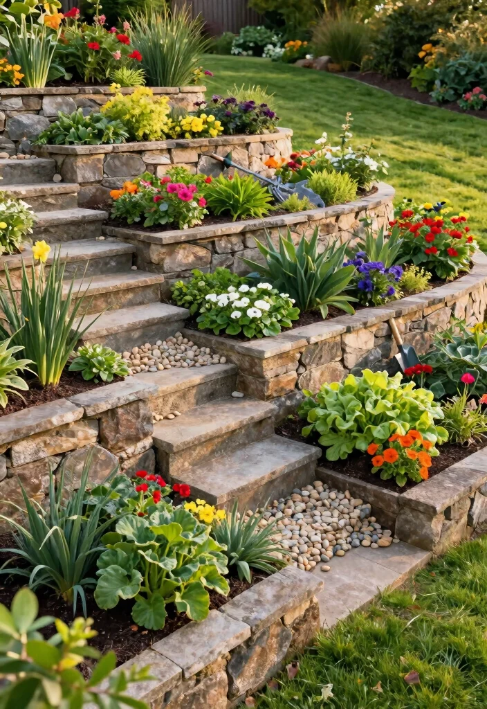 14 Slope Backyard Landscaping Ideas for Safe, Stylish, and Functional Yards 1 14 Slope Backyard Landscaping Ideas for Safe, Stylish, and Functional Yards - 1. Terraced Garden Beds 1