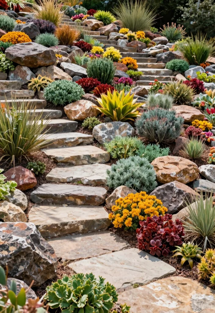 14 Slope Backyard Landscaping Ideas for Safe, Stylish, and Functional Yards 10 14 Slope Backyard Landscaping Ideas for Safe, Stylish, and Functional Yards - 10. Rock Gardens 1